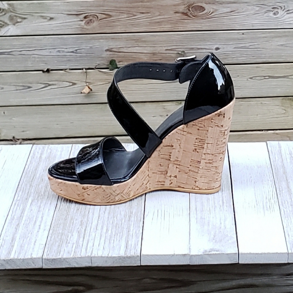 Stuart Weitzman Oneliner Cork Wedge Patent Sandals - image 4
